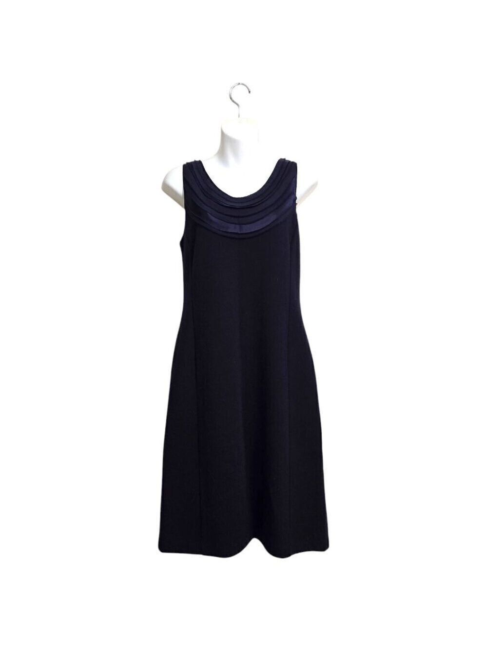 Banana Republic Navy Esther Pintuck Wool Blend Sleeveless Shift Dress Sz 10